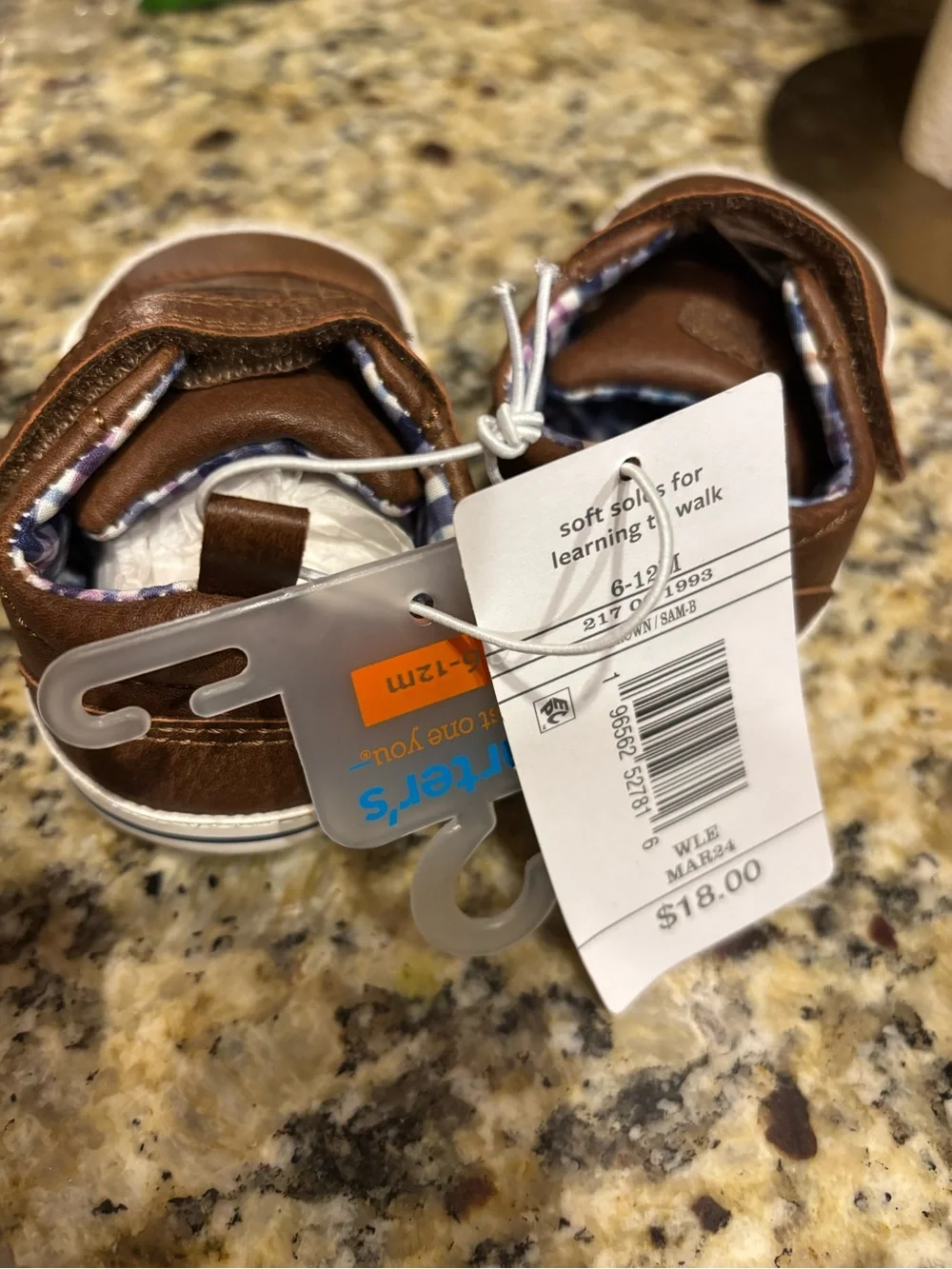 Carter's Brown Leather-Look Infant Sneakers with Plaid Trim